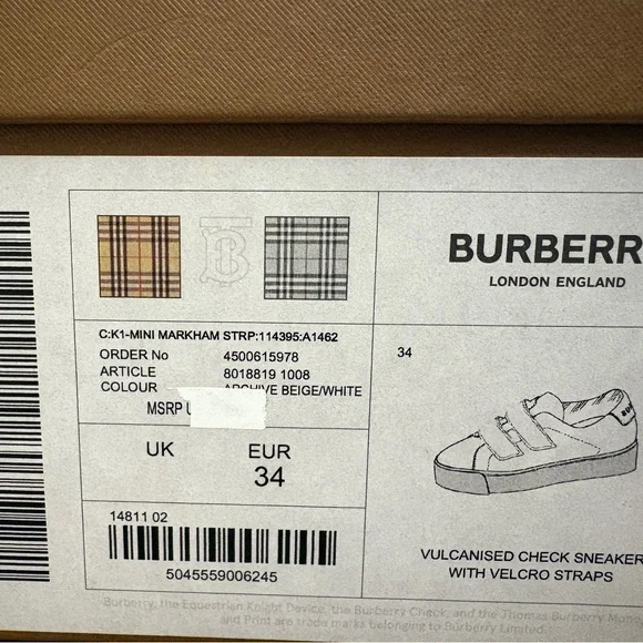 Burberry Kids Sneakers - Beige and Black